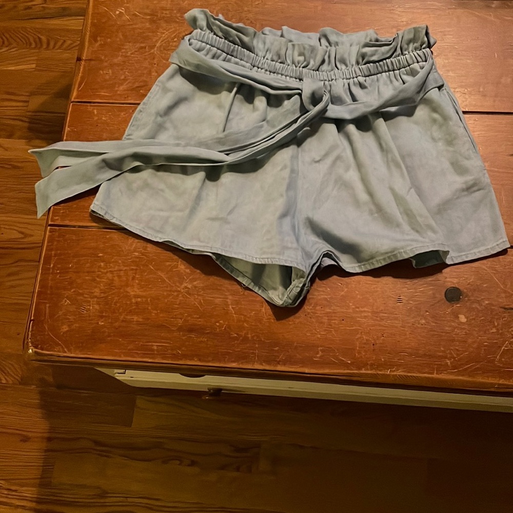 Paper bag shorts in chambray